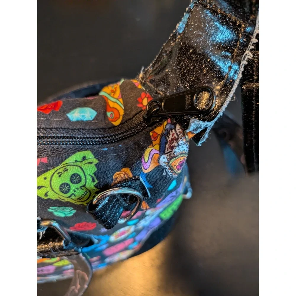 Disney Dia de los Muertos Sugar Skull Mickey Minnie Satchel Bag‎ Crossbody Black
